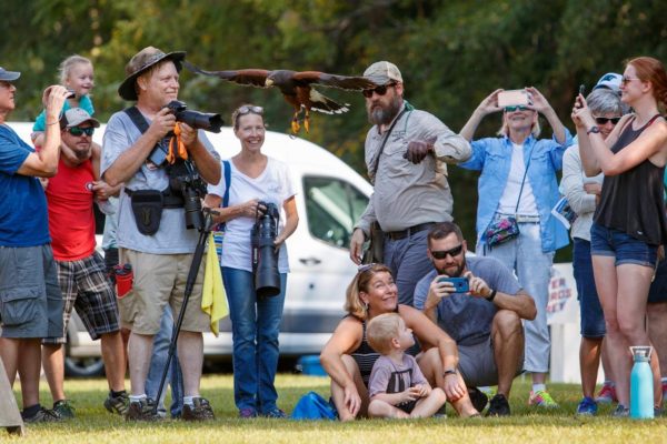 Group of birders with binoculars.