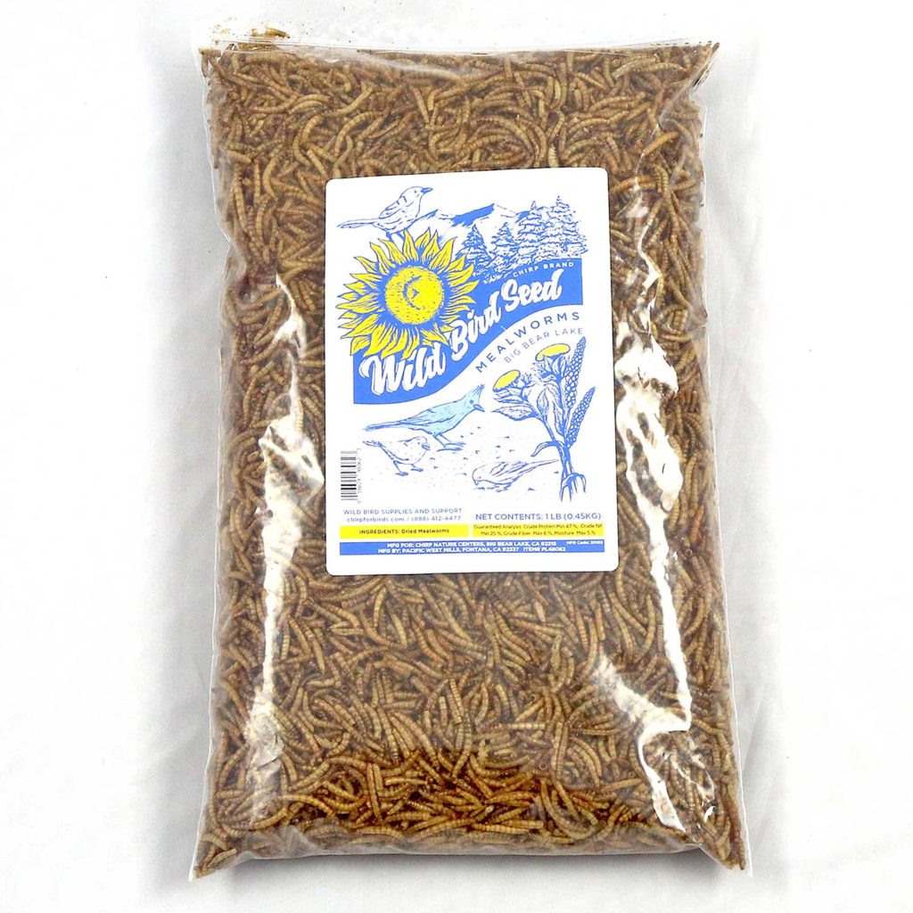 Dried mealworms, a 1-lb. bag available in the Chirp store.