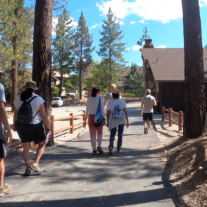 Group of bird watchers hiking at happy hills