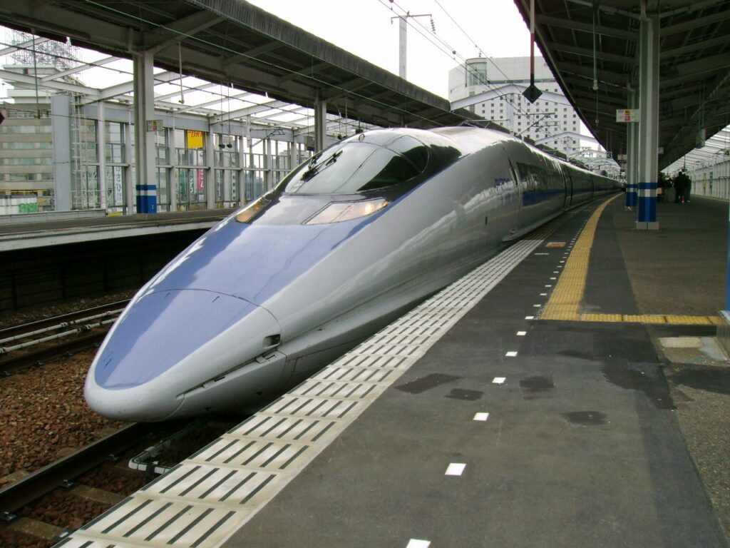 Japan's bullet train, its nose (shown here) patterned after the Kingfisher bird's beak.