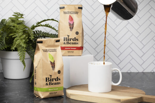 freshly poured birds and beans coffee