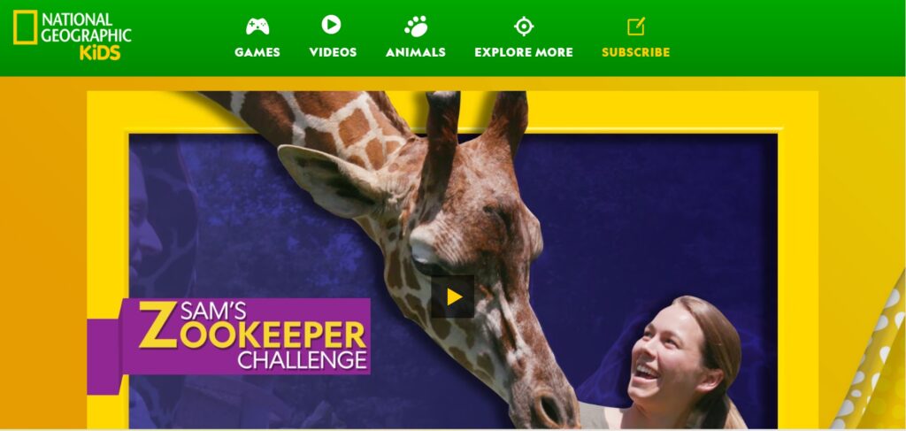 The National Geographic Kids web page.