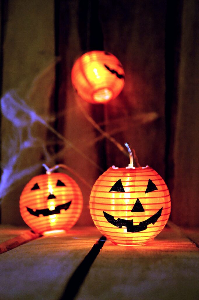 Put Halloween lights, like these jack o'lantern string lights, on a timer to reduce the risk of birds striking windows at night.