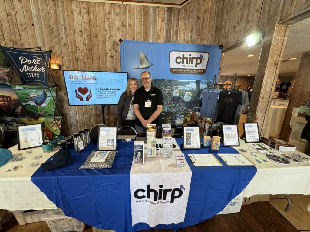 Chirp owners Randy and Beth at the Chirp booth at the San Diego Bird Festival in February. 