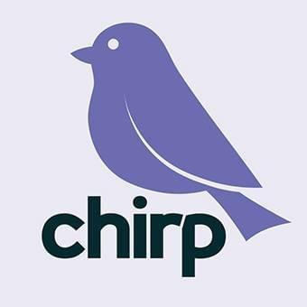 The Chirp Nature Center brand logo, with a purple line drawing of a small bird perched on the word "chirp."